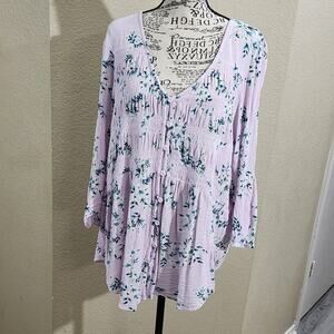 TORRID pale pink floral Crinkle Gauze Smocked Button-Front Top plus size‎ 2X